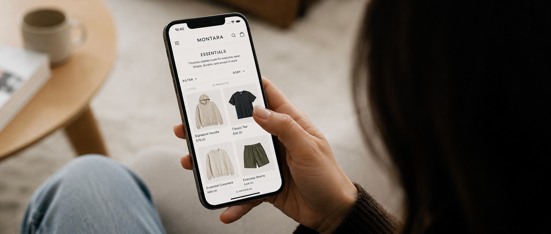 Person browsing a Shopify collection page on their mobile phone